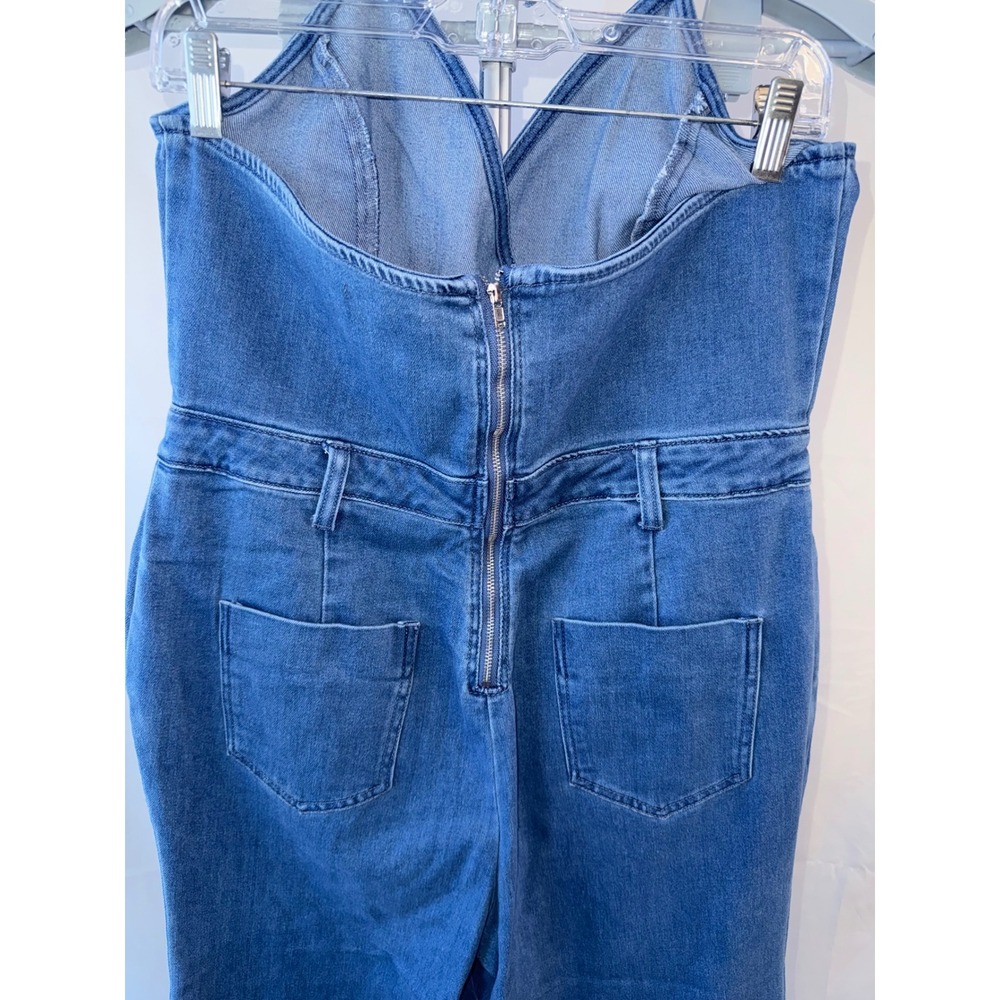 Fashion Nova Womens Denim Halter Jumpsuit Medium Wash Wide Leg XL BROS183 - Picture 7 of 9